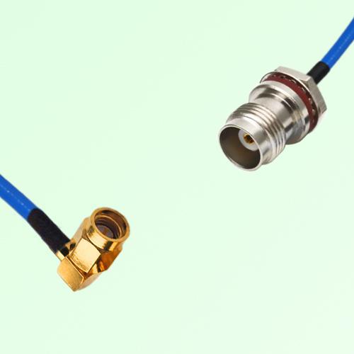 Semi-Flexible TNC Front Mount O-Ring Bulkhead Female - SSMA Male Right Angle Semi-Flexible TNC Front Mount O-Ring Bulkhead Female - SSMA Male Right Angle