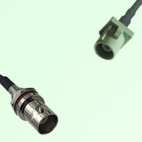 FAKRA SMB N 6019 pastel green Male to BNC Front Mount Bulkhead Female Cable FAKRA SMB N 6019 pastel green Male to BNC Front Mount Bulkhead Female Cable