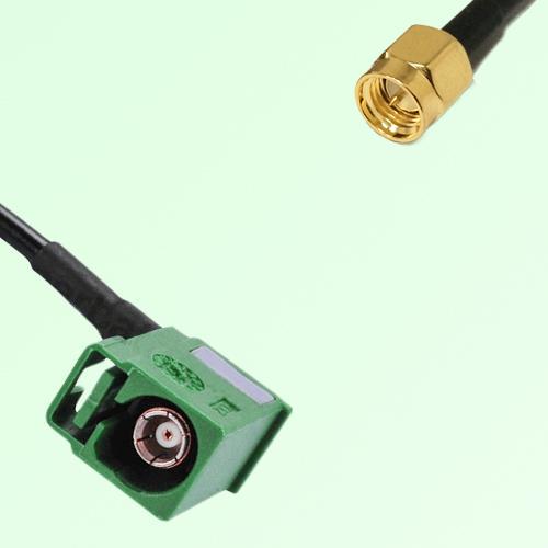 FAKRA SMB E 6002 green Female Jack Right Angle to SMA Male Plug Cable