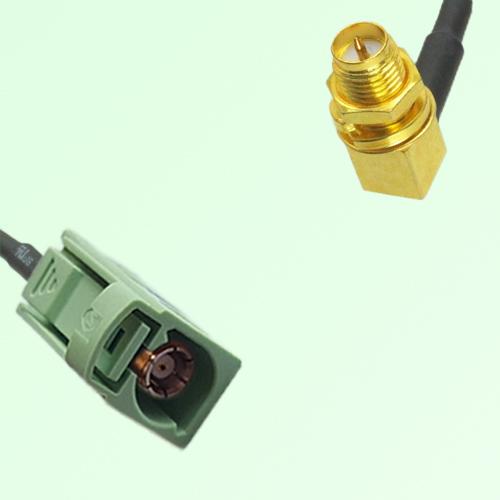FAKRA SMB N 6019 pastel green Female to RP SMA Bulkhead Female RA Cable FAKRA SMB N 6019 pastel green Female to RP SMA Bulkhead Female RA Cable