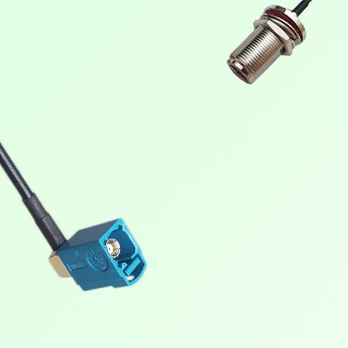 FAKRA SMB Z 5021 Water Blue Female Jack RA to N Bulkhead Female Cable