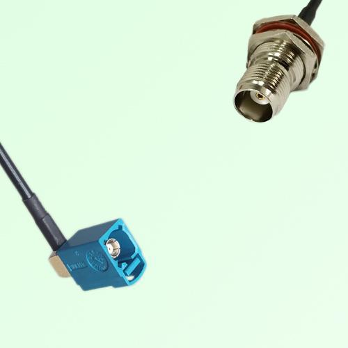 FAKRA SMB Z 5021 Water Blue Female RA to TNC Bulkhead Female Cable FAKRA SMB Z 5021 Water Blue Female RA to TNC Bulkhead Female Cable