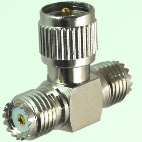 T Type Mini UHF Male Plug to Two Mini UHF Female Jack Adapter T Type Mini UHF Male Plug to Two Mini UHF Female Jack Adapter