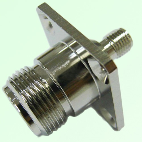 4 Hole Panel Mount N Female Jack to SMA Female Jack Adapter 4 Hole Panel Mount N Female Jack to SMA Female Jack Adapter