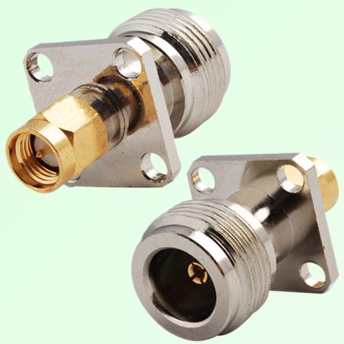 4 Hole Panel Mount N Female Jack to SMA Male Plug Adapter 4 Hole Panel Mount N Female Jack to SMA Male Plug Adapter