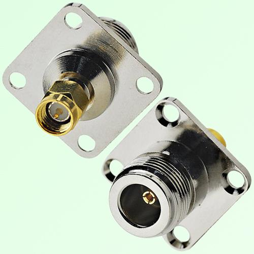 4 Hole Panel Mount N Female Jack to SMA Male Plug Adapter 4 Hole Panel Mount N Female Jack to SMA Male Plug Adapter