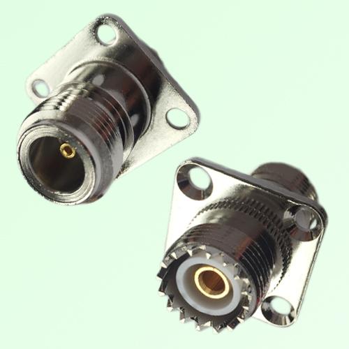 4 Hole Panel Mount N Female Jack to UHF SO239 Female Jack Adapter 4 Hole Panel Mount N Female Jack to UHF SO239 Female Jack Adapter