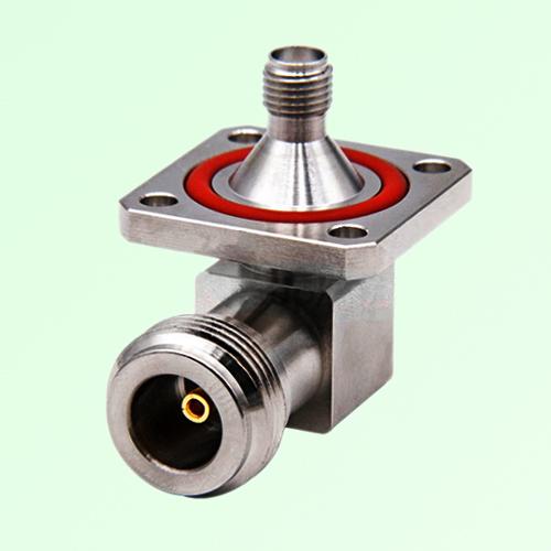 DC-6GHz 4 Hole With O-ring N Female Right Angle to SMA Female Adapter DC-6GHz 4 Hole With O-ring N Female Right Angle to SMA Female Adapter
