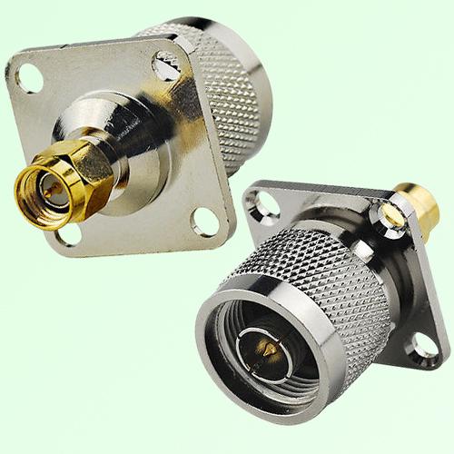 4 Hole Panel Mount N Male Plug to SMA Male Plug Adapter 4 Hole Panel Mount N Male Plug to SMA Male Plug Adapter