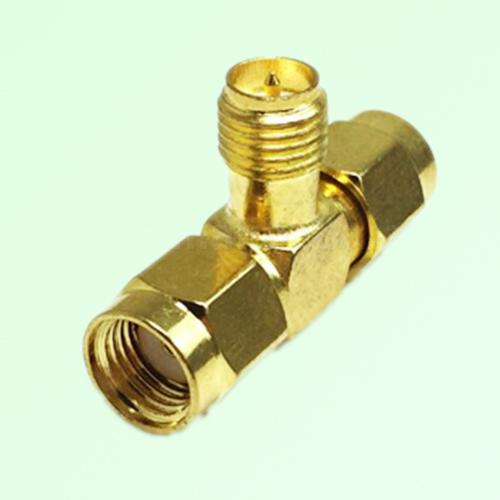 T Type RP SMA Female Jack to Two RP SMA Male Plug Adapter