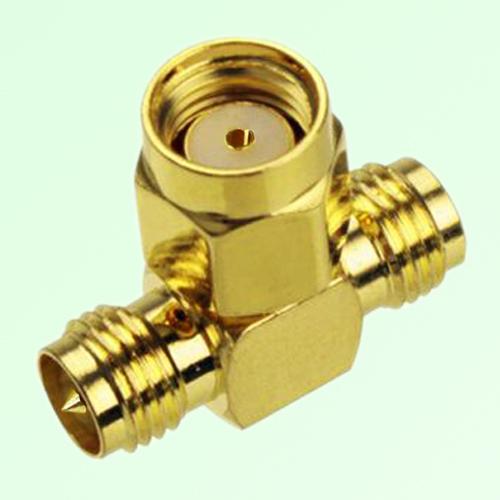 T Type RP SMA Male Plug to Two RP SMA Female Jack Adapter