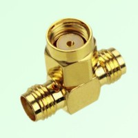 T Type RP SMA Male Plug to Two SMA Female Jack Adapter