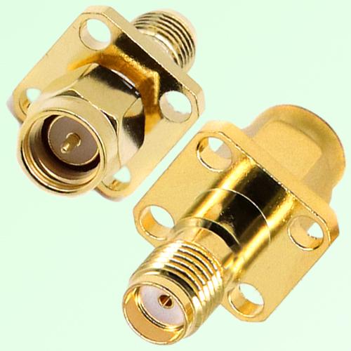 4 Hole Panel Mount SMA Female Jack to SMA Male Plug Adapter 4 Hole Panel Mount SMA Female Jack to SMA Male Plug Adapter