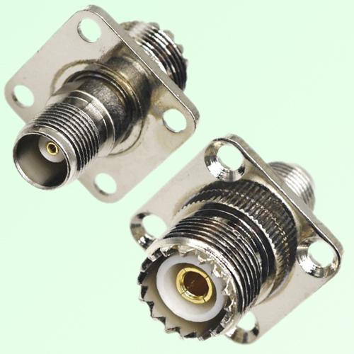 4 Hole Panel Mount TNC Female Jack to UHF SO239 Female Jack Adapter 4 Hole Panel Mount TNC Female Jack to UHF SO239 Female Jack Adapter
