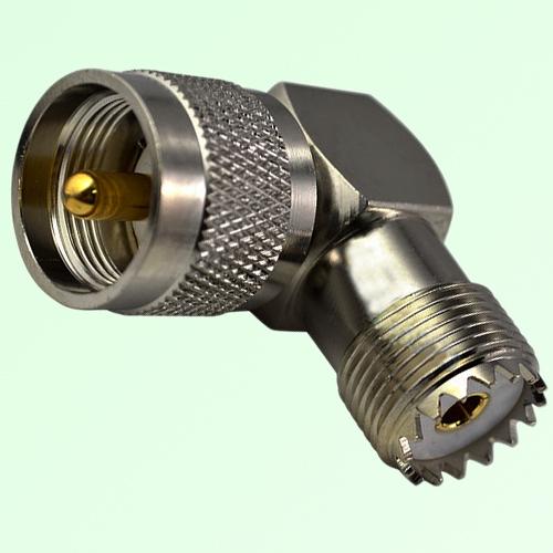 Right Angle UHF SO239 Female Jack to UHF PL259 Male Plug Adapter Right Angle UHF SO239 Female Jack to UHF PL259 Male Plug Adapter