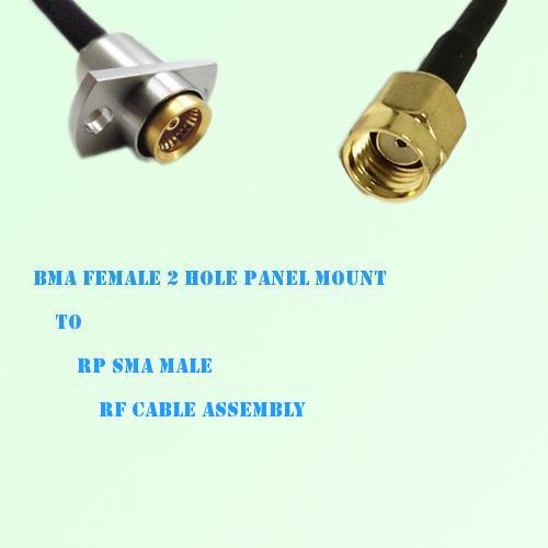 BMA Female 2 Hole Panel Mount to RP SMA Male RF Cable Assembly BMA Female 2 Hole Panel Mount to RP SMA Male RF Cable Assembly