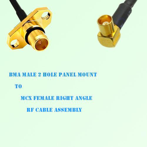BMA Male 2 Hole Panel Mount to MCX Female R/A RF Cable Assembly BMA Male 2 Hole Panel Mount to MCX Female R/A RF Cable Assembly