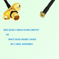 BMA Male 2 Hole Panel Mount to MMCX Male Right Angle RF Cable Assembly