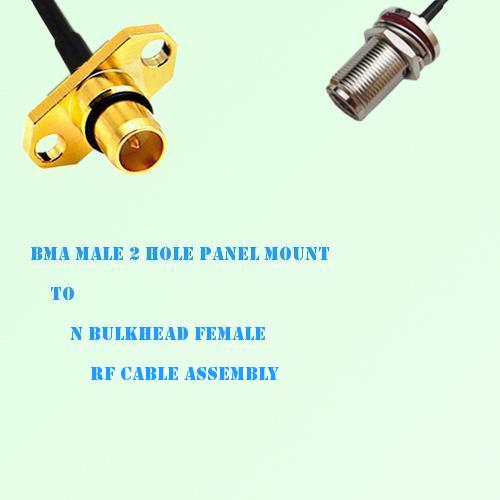 BMA Male 2 Hole Panel Mount to N Bulkhead Female RF Cable Assembly BMA Male 2 Hole Panel Mount to N Bulkhead Female RF Cable Assembly