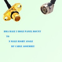 BMA Male 2 Hole Panel Mount to N Male Right Angle RF Cable Assembly