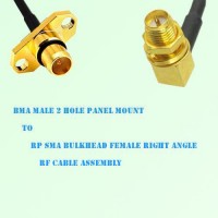 BMA Male 2 Hole Panel Mount to RP SMA Bulkhead Female R/A RF Cable
