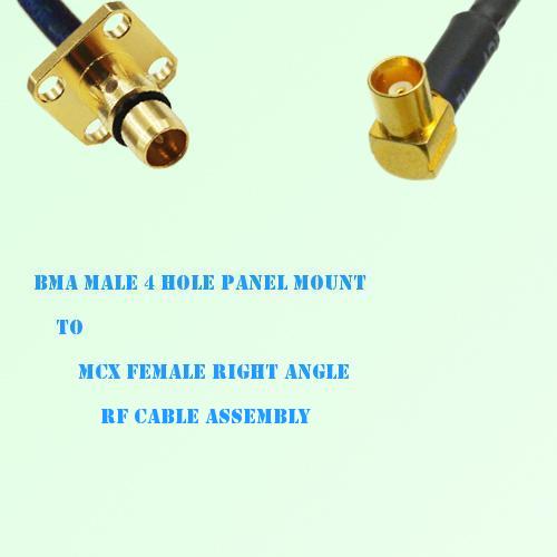 BMA Male 4 Hole Panel Mount to MCX Female R/A RF Cable Assembly BMA Male 4 Hole Panel Mount to MCX Female R/A RF Cable Assembly