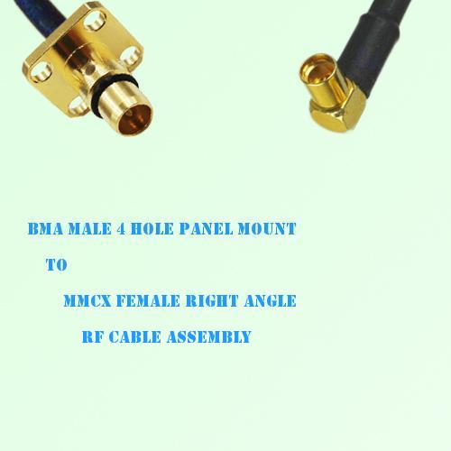 BMA Male 4 Hole Panel Mount to MMCX Female R/A RF Cable Assembly BMA Male 4 Hole Panel Mount to MMCX Female R/A RF Cable Assembly