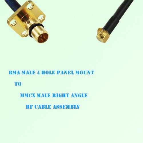 BMA Male 4 Hole Panel Mount to MMCX Male Right Angle RF Cable Assembly BMA Male 4 Hole Panel Mount to MMCX Male Right Angle RF Cable Assembly