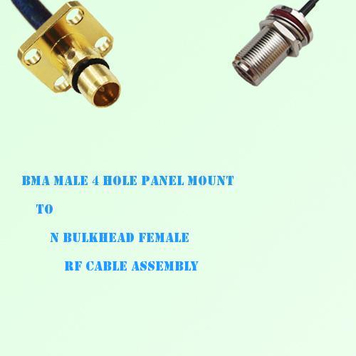 BMA Male 4 Hole Panel Mount to N Bulkhead Female RF Cable Assembly BMA Male 4 Hole Panel Mount to N Bulkhead Female RF Cable Assembly