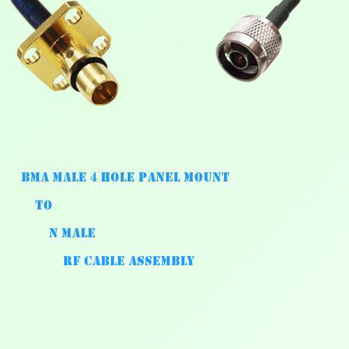 BMA Male 4 Hole Panel Mount to N Male RF Cable Assembly