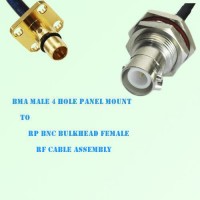 BMA Male 4 Hole Panel Mount to RP BNC Bulkhead Female RF Cable