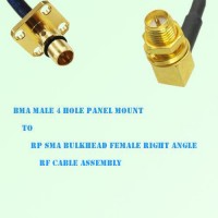 BMA Male 4 Hole Panel Mount to RP SMA Bulkhead Female R/A RF Cable