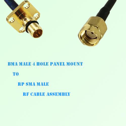 BMA Male 4 Hole Panel Mount to RP SMA Male RF Cable Assembly BMA Male 4 Hole Panel Mount to RP SMA Male RF Cable Assembly