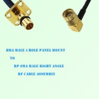 BMA Male 4 Hole Panel Mount to RP SMA Male R/A RF Cable Assembly