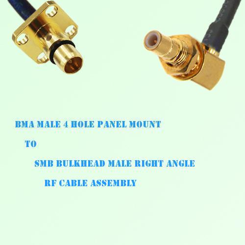 BMA Male 4 Hole Panel Mount to SMB Bulkhead Male R/A RF Cable Assembly