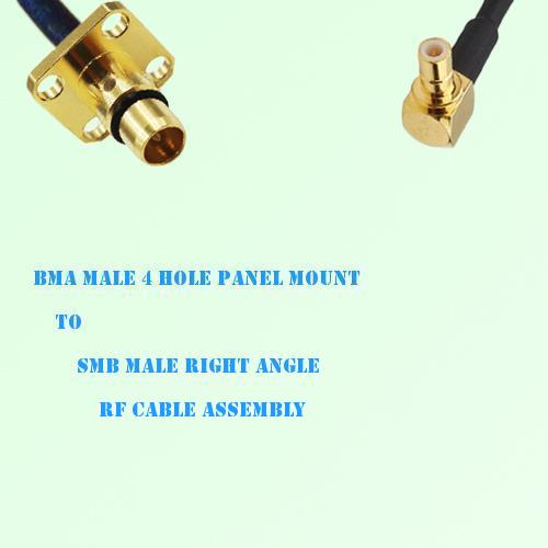 BMA Male 4 Hole Panel Mount to SMB Male Right Angle RF Cable Assembly BMA Male 4 Hole Panel Mount to SMB Male Right Angle RF Cable Assembly