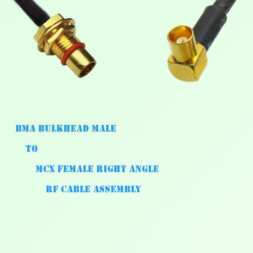 BMA Bulkhead Male to MCX Female Right Angle RF Cable Assembly BMA Bulkhead Male to MCX Female Right Angle RF Cable Assembly