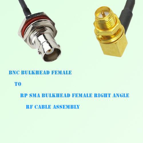 BNC Bulkhead Female to RP SMA Bulkhead Female R/A RF Cable Assembly
