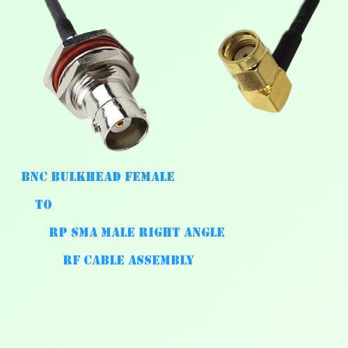 BNC Bulkhead Female to RP SMA Male Right Angle RF Cable Assembly BNC Bulkhead Female to RP SMA Male Right Angle RF Cable Assembly