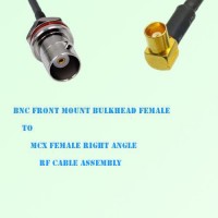 BNC Front Mount Bulkhead Female to MCX Female R/A RF Cable Assembly