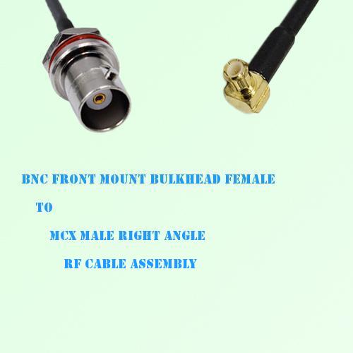 BNC Front Mount Bulkhead Female to MCX Male R/A RF Cable Assembly