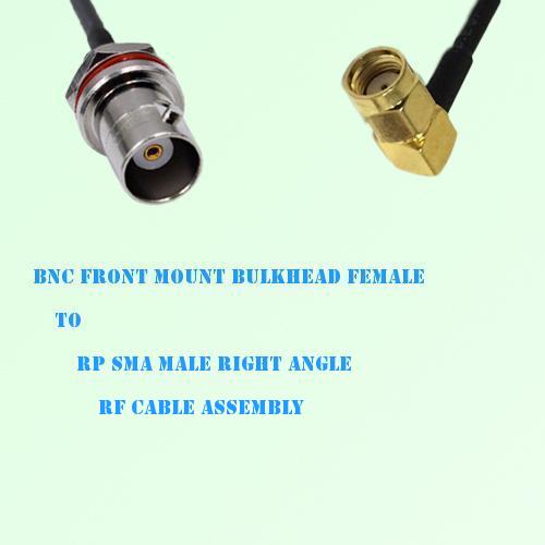 BNC Front Mount Bulkhead Female to RP SMA Male R/A RF Cable Assembly