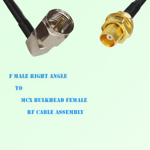 F Male Right Angle to MCX Bulkhead Female RF Cable Assembly
