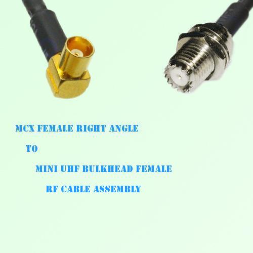 MCX Female Right Angle to Mini UHF Bulkhead Female RF Cable Assembly