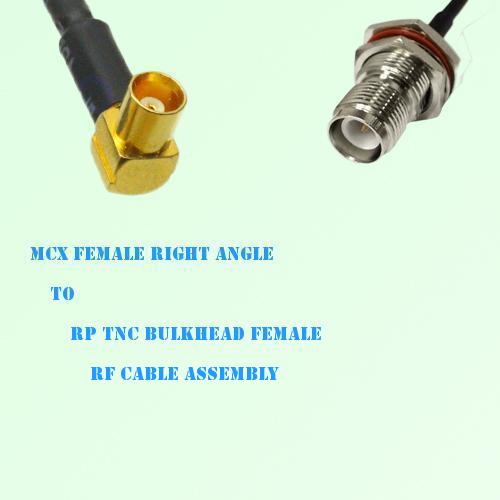 MCX Female Right Angle to RP TNC Bulkhead Female RF Cable Assembly MCX Female Right Angle to RP TNC Bulkhead Female RF Cable Assembly