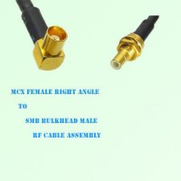 MCX Female Right Angle to SMB Bulkhead Male RF Cable Assembly MCX Female Right Angle to SMB Bulkhead Male RF Cable Assembly