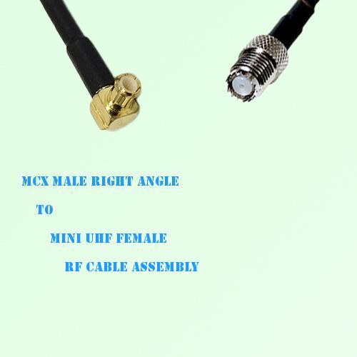 MCX Male Right Angle to Mini UHF Female RF Cable Assembly MCX Male Right Angle to Mini UHF Female RF Cable Assembly