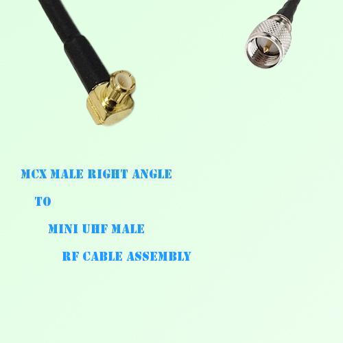 MCX Male Right Angle to Mini UHF Male RF Cable Assembly MCX Male Right Angle to Mini UHF Male RF Cable Assembly