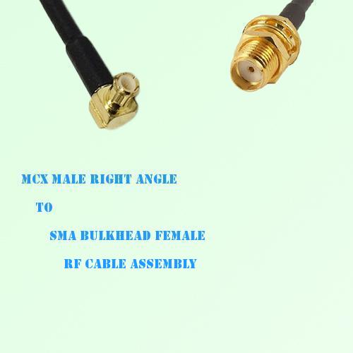 MCX Male Right Angle to SMA Bulkhead Female RF Cable Assembly MCX Male Right Angle to SMA Bulkhead Female RF Cable Assembly