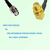 Mini UHF Female to SMA Bulkhead Female Right Angle RF Cable Assembly